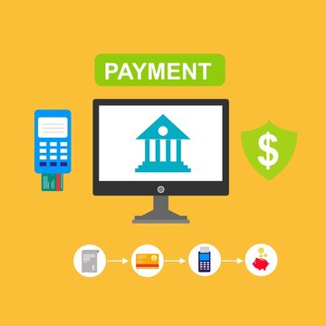 flat design banner of Buy Online for website and mobile website, easy to use and highly customizable. Modern vector illustration concept, isolated on colored background.
