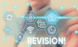 © Artur - Conceptual hand writing showing Revision. Concept meaning action of revising over someone like auditing or accounting Female human wear formal work suit presenting smart device