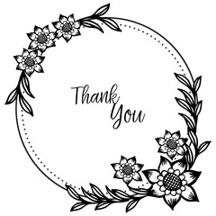  Lettering design thank you, with vintage flower frame, template of card. Vector