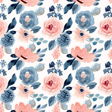 Blush Blue Floral Watercolor Seamless Pattern