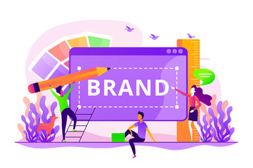 Aufkleber - corporate identity, company logo, name creating. designers and marketers teamwork. brand identity, b