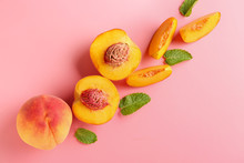 Ripe Peaches On Color Background