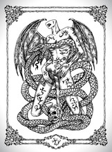Snake Symbol. Vector Line Art Mystic Illustration. Engraved Drawing In Gothic Style. Occult, Esoteric And Fantasy Concept