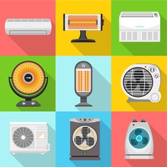 Poster - Electric heater icon set. Flat set of 9 electric heater vector icons for web design isolated on white background