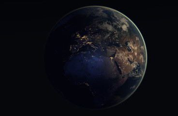 Wall Mural - realistic image of the earth during the night, as seen from space-europe