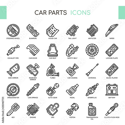 Fotomural Car Parts , Thin Line and Pixel Perfect Icons