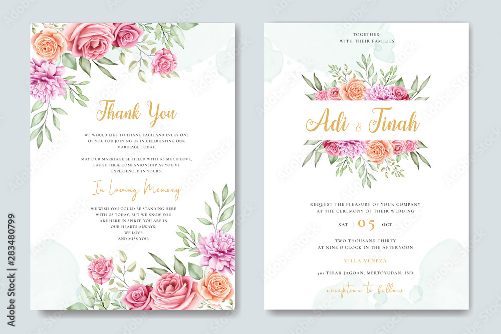wedding invitation card with beautiful flower background - obrazy, fototapety, plakaty 