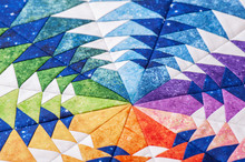 Fragment Of Hexagon Patchwork Block Like Kaleidoscope, Detail Of Quilt, Colors Of Rainbow