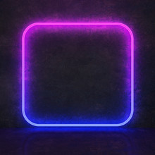 Neon Square With Rounded Corners On Black Wall