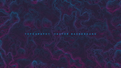 Poster - Vector Abstract Topographic Contour Map Conceptual Retrowave Background. Neon Vaporwave Ultra Wallpaper. Sci-Fi Futuristic Line Art Illustration