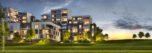 Fotografía Scenic night view of modern architecture of residential buildings