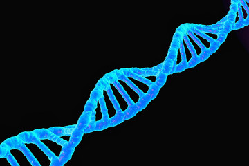 Glowing blue DNA double stand, 3D rendered