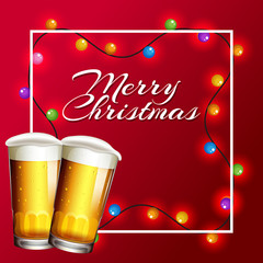 Poster - Christmas card with lights and beer