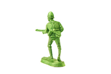 miniature toy soldier on white background, close-up