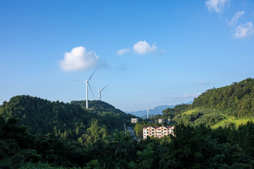 wind turbines in field