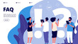© MicroOne - Faq landing page. Confusion people ask frequent question, get answer. Questioning persons, problem solution useful quiz vector concept. Illustration of faq web page, question and answer