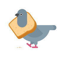 Pigeon On Neck Of Bread. Vector Illustration