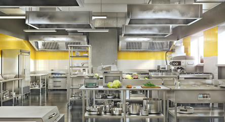 Industrial kitchen. Restaurant modern kitchen. 3d illustration