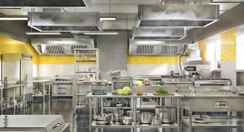 Cuadros en Lienzo Industrial kitchen. Restaurant modern kitchen. 3d illustration