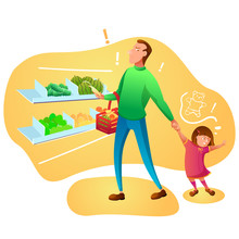 Shopping With Little Kid Flat Vector Illustration
