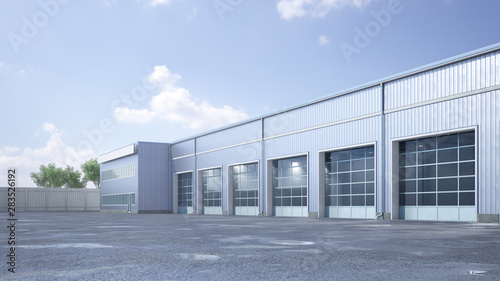 Cuadros en Lienzo Hangar exterior with rolling gates. 3d illustration