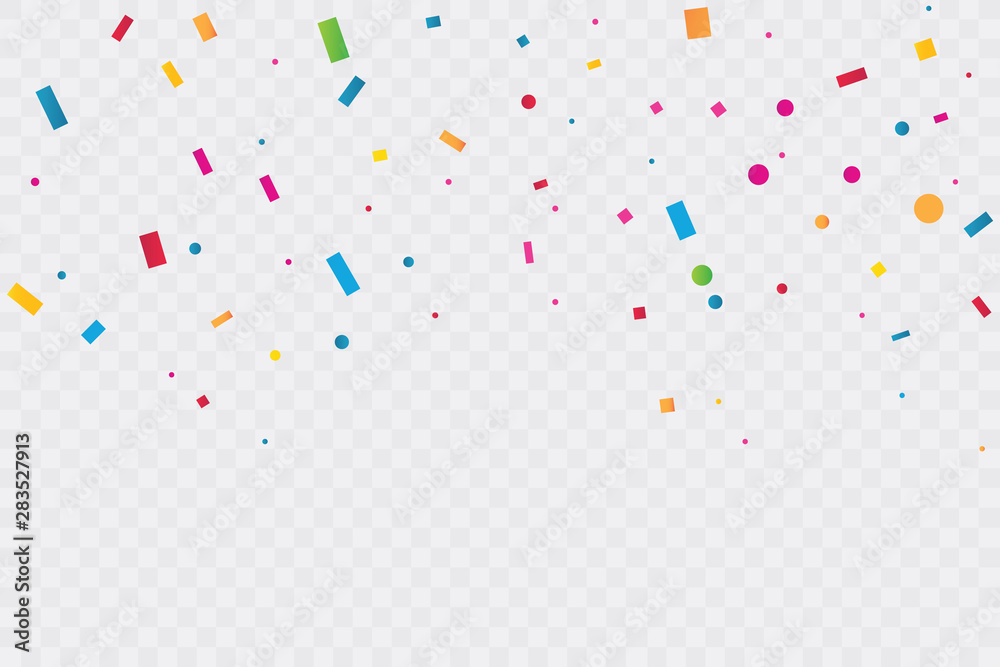 Colorful Confetti On Transparent Background. Celebration Party. Vector Illustration - obrazy, fototapety, plakaty 