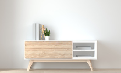 Aufkleber - wall mockup cabinet in front of the empty wall 3d rendering modern home design,mockup element for graphic design