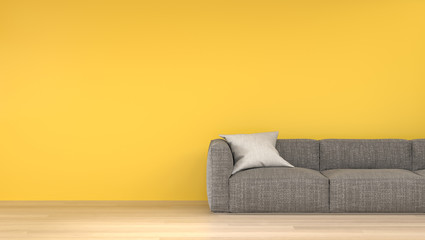 Aufkleber - wall mockup sofa in front of the yellow empty wall 3d rendering modern home design,mockup element for graphic design wall mockup
