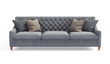 Modern scandinavian classic gray sofa with legs with pillows on isolated white background. Furniture, interior object, stylish sofa