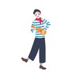 © Good Studio - Funny mime in beret playing guitar and singing song