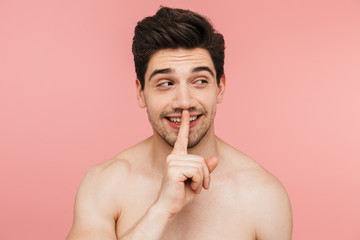 Sticker - Beauty portrait of a handsome shirtless brunette man