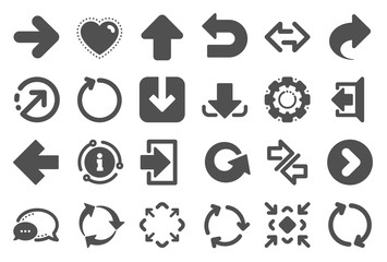 Aufkleber - Arrows icons. Set of Download or Share, Synchronize and Recycle signs. Undo, Refresh arrows and Login symbols. Sign out, Next and Upload. Universal share Arrow elements. Quality set. Vector