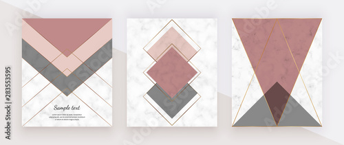 Marble Geometric Design With Pink And Grey Triangular Golden