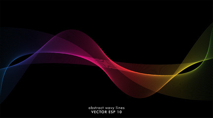 Wall Mural - Vector abstract of colorful wave lines that flow isolated on a black background for design elements in the concept of technology, music , etc