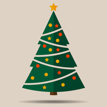 Simple Flat Christmas Tree With Christmas Ornaments Vector Illustration