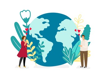 Save planet vector illustration. Environmental protection concept. People love planet. Save protection, eco planet world, environmental global