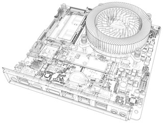 Poster - circuit board. electronic computer hardware technology. vector rendering of 3d.