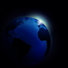 planet earth and sunrise into space background