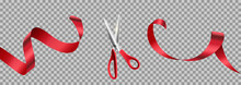 Red Scissors Cut Ribbon Realistic Illustration