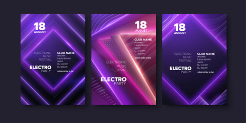 Poster - Neon glowing light geometric shapes.