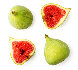 Sticker - Set of green figs and two red halves on a white. The view of the top.