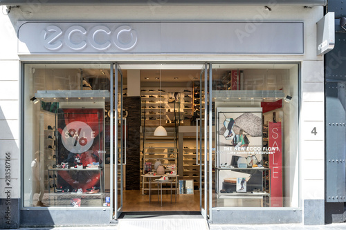 AMSTERDAM, THE NETHERLANDS - JULY 4, 2019: ECCO branch. ECCO Sko A/S is a  Danish shoe manufacturer and retailer founded in 1963 by Karl Toosbuy in  Bredebro, Denmark. - Buy this stock