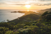 Beautiful Scenic Sunset View Over Marin Headlands And The Pacific Ocean Near San Francisco, California, USA