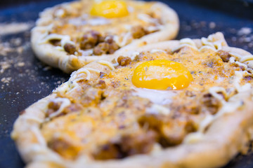 dish top view cooking khachapuri po adzharski