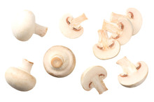 Mushrooms With Slices Isolated On White Background. Top View