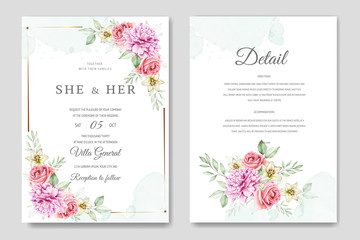 wedding invitation card with beautiful flowers template