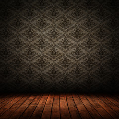 Wall Mural - dark interior room with baroque wallpaper