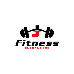 Letter J Logo With barbell. Fitness Gym logo. fitness vector logo design for gym and fitness.