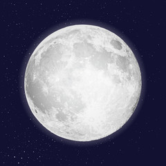 realistic full moon isolated. shiny on dark blue space background in cosmos or stars. astrology or a