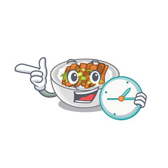 Poster - With clock donburi is served in cartoon bowl